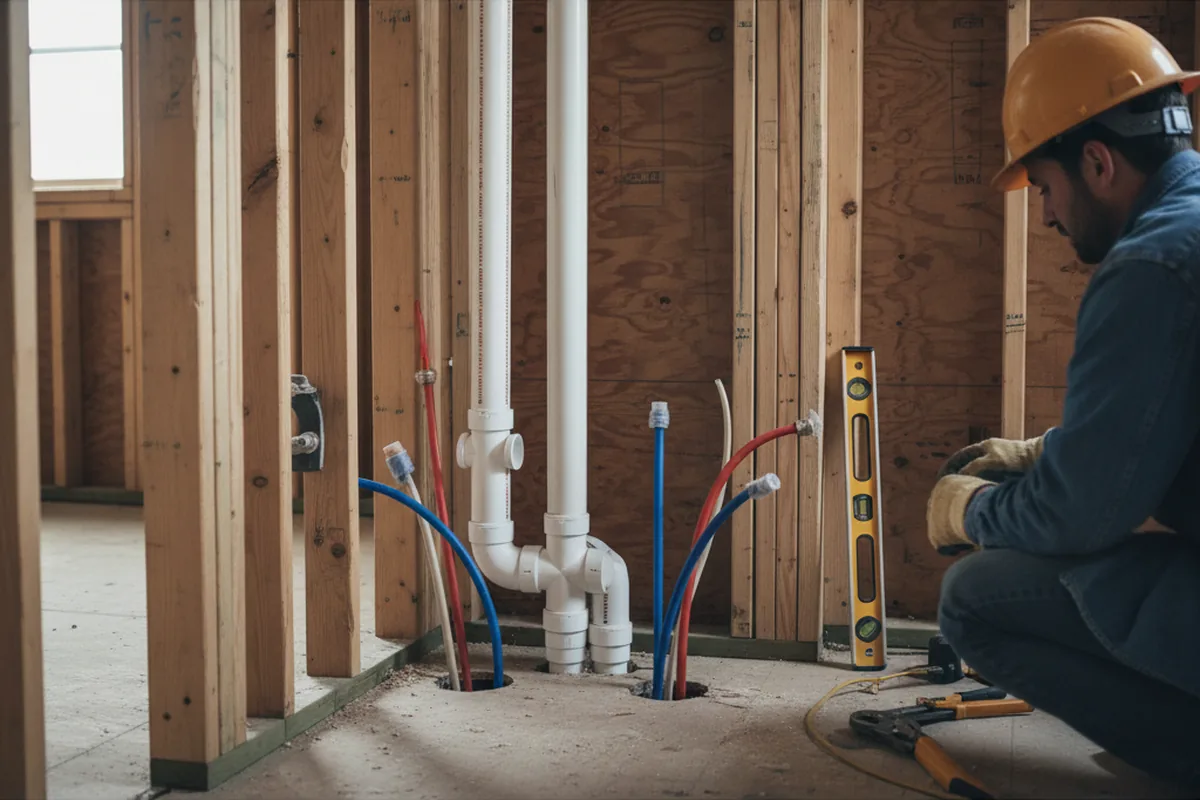 Drain and supply rough-in during Sump Pump Repair in Vincennes